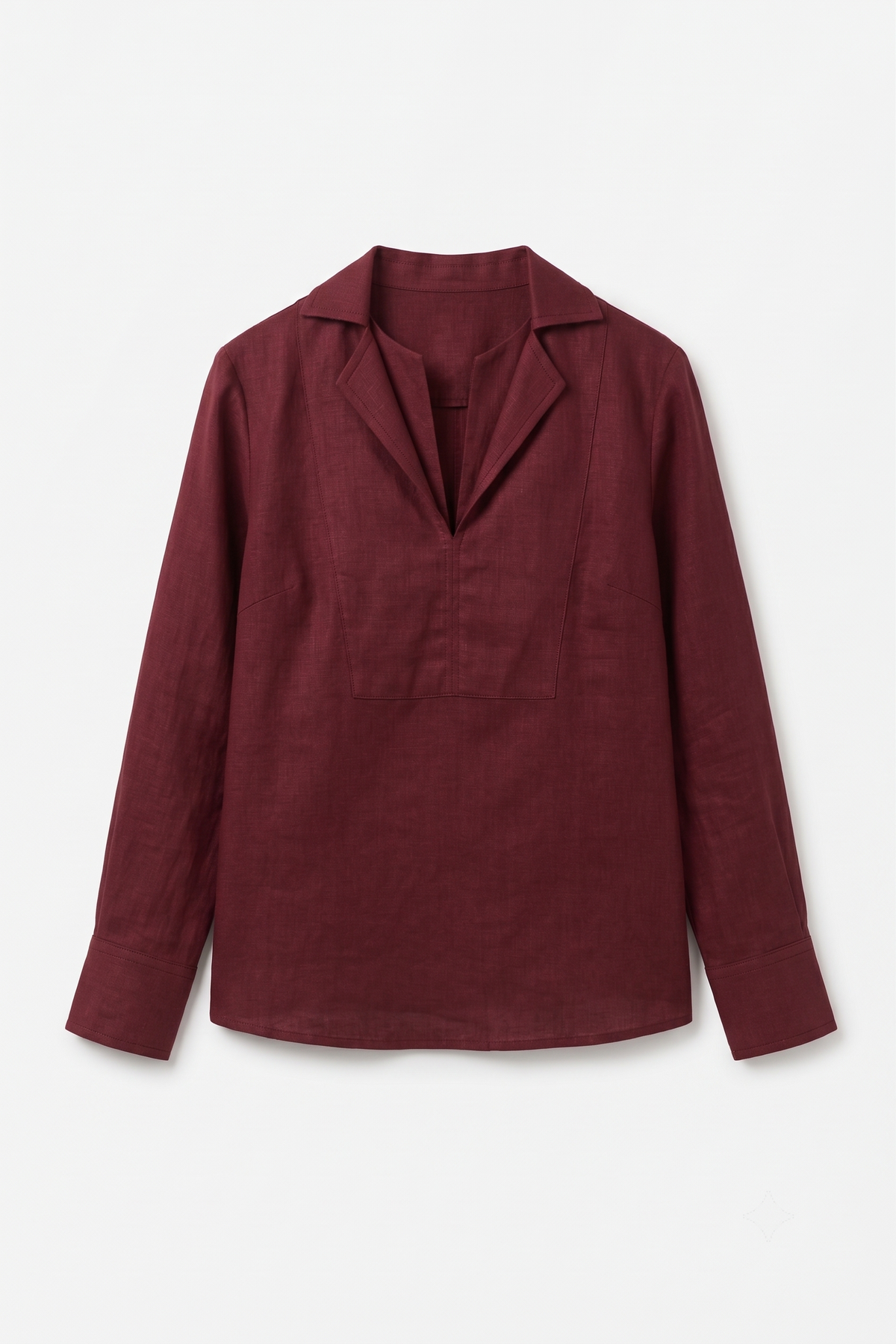 Sabki Maroon unisex cotton linen popover shirt in deep maroon – view 2