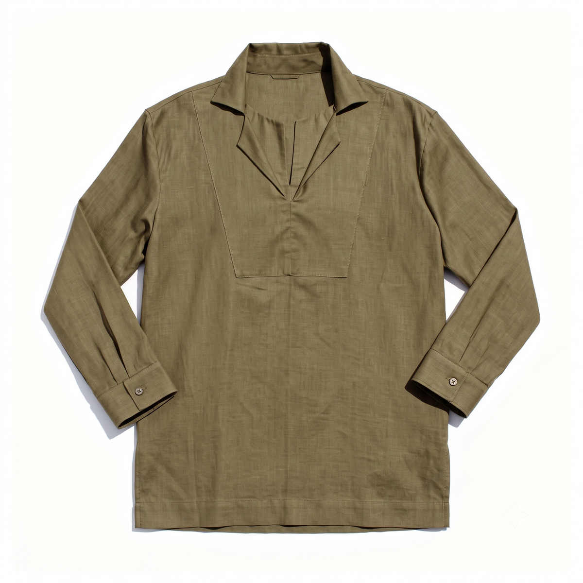 Sabki Olive unisex long-sleeve shirt with layered double collar in olive – view 2