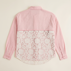 Llover Shirt oversized Khadi cotton tunic in light pink with sheer lace back panel – view 3