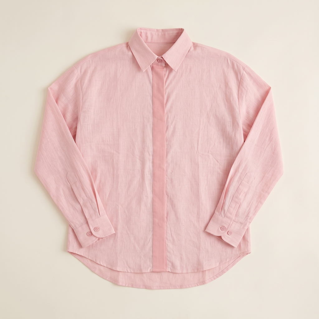 Llover Shirt oversized Khadi cotton tunic in light pink with sheer lace back panel – view 4