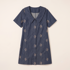 Denim Shift Dress A-line mini dress in indigo denim with contrast sailor collar – view 3