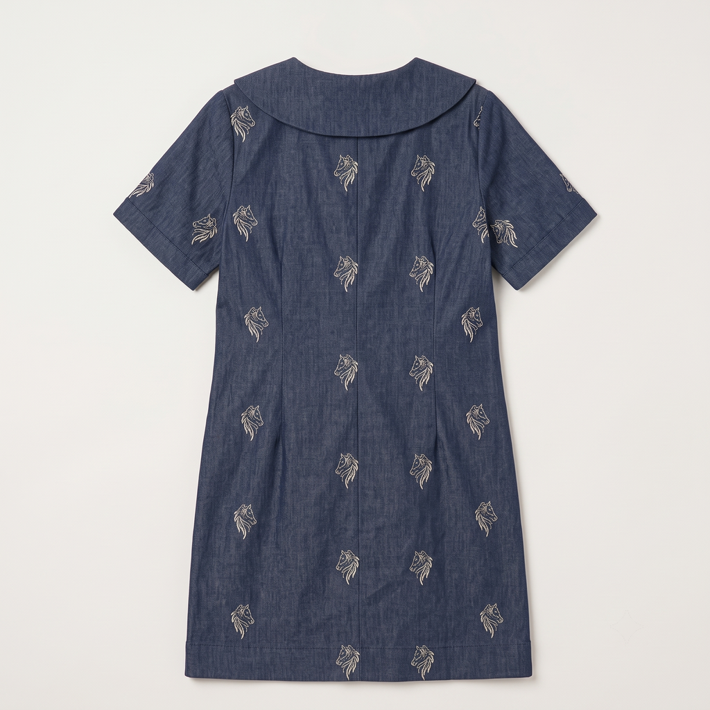 Denim Shift Dress A-line mini dress in indigo denim with contrast sailor collar – view 4