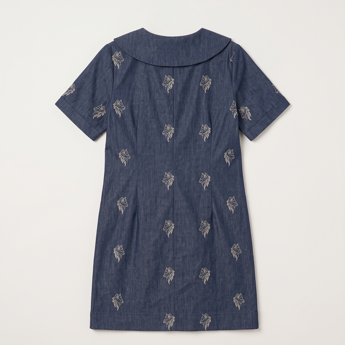 Denim Shift Dress A-line mini dress in indigo denim with contrast sailor collar – view 4