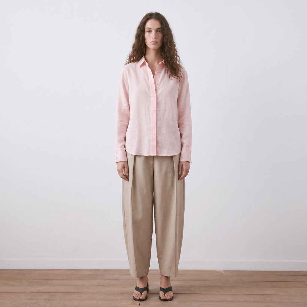 Llover Shirt oversized Khadi cotton tunic in light pink with sheer lace back panel