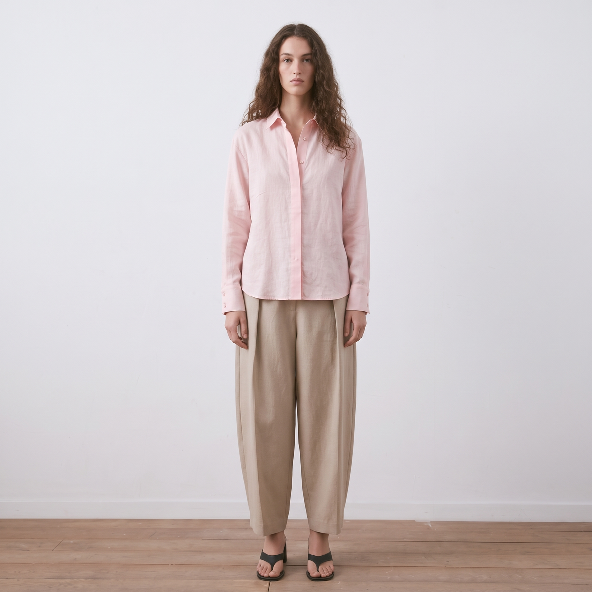 Llover Shirt oversized Khadi cotton tunic in light pink with sheer lace back panel