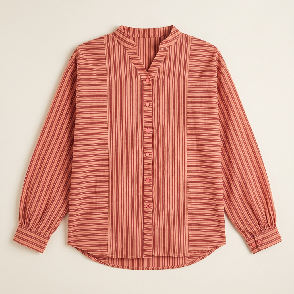 Sabki Striped oversized Khadi cotton shirt with multi-tone dark pink vertical stripes – view 3