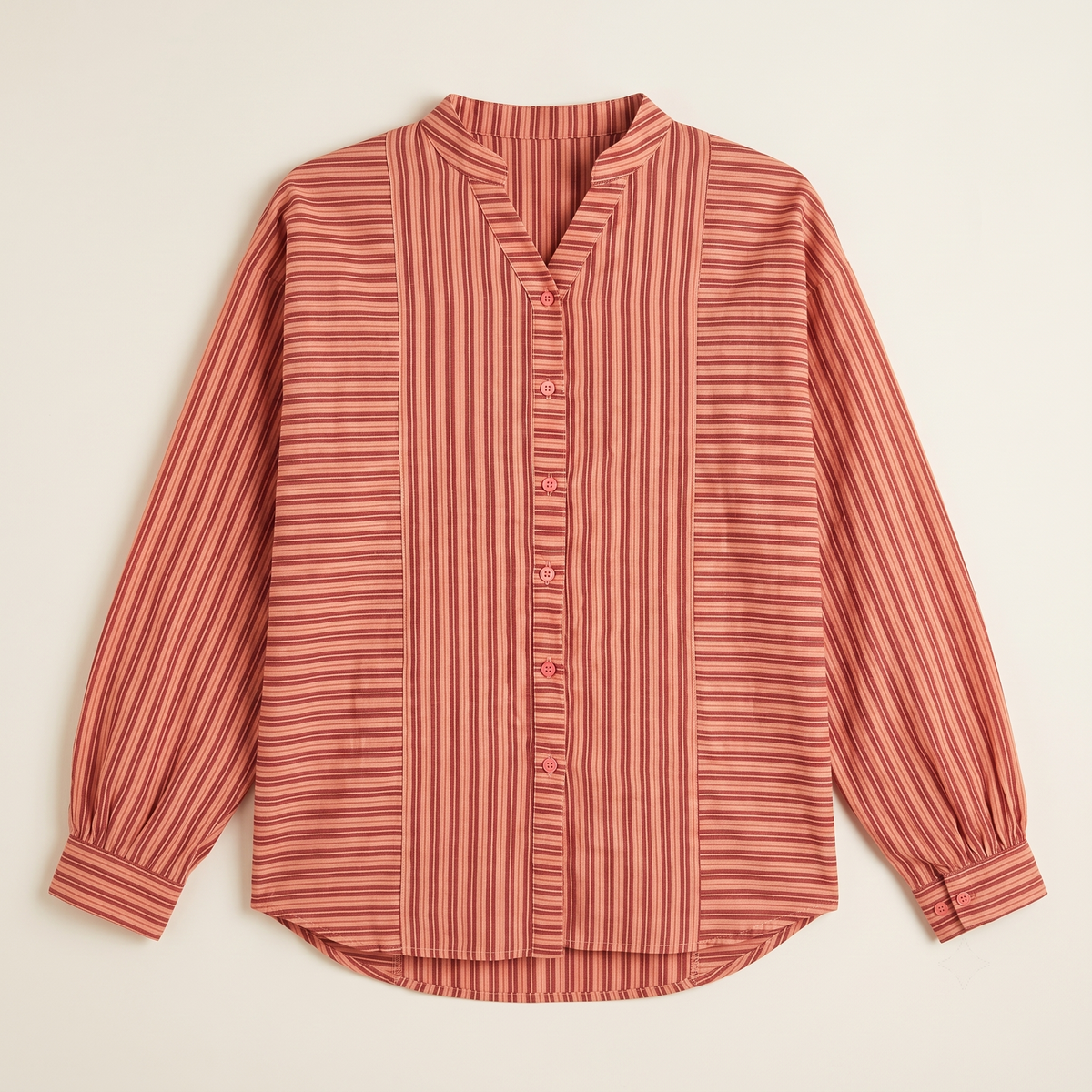 Sabki Striped oversized Khadi cotton shirt with multi-tone dark pink vertical stripes – view 3