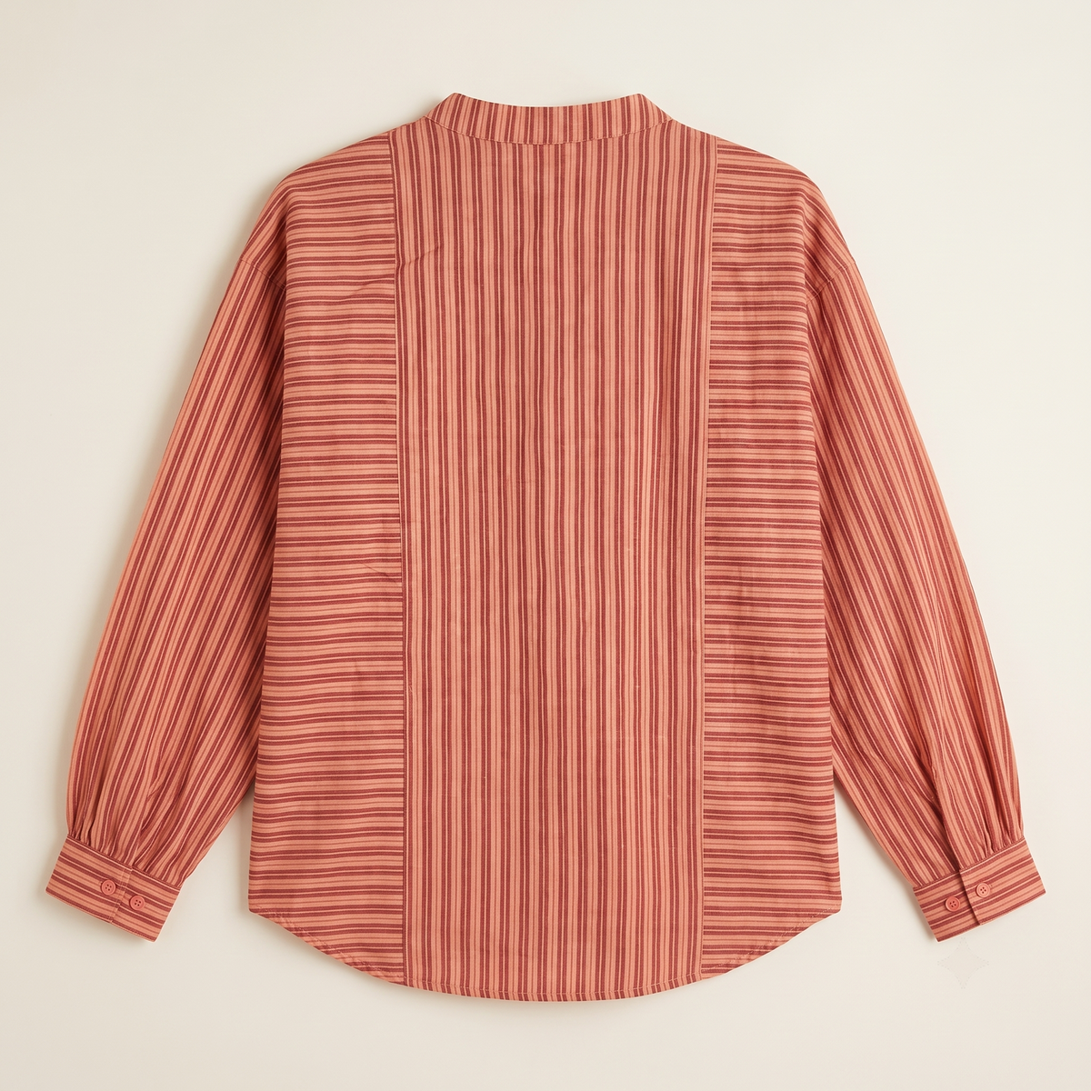 Sabki Striped oversized Khadi cotton shirt with multi-tone dark pink vertical stripes – view 4