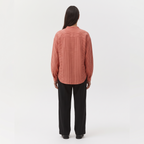 Sabki Striped oversized Khadi cotton shirt with multi-tone dark pink vertical stripes – view 2