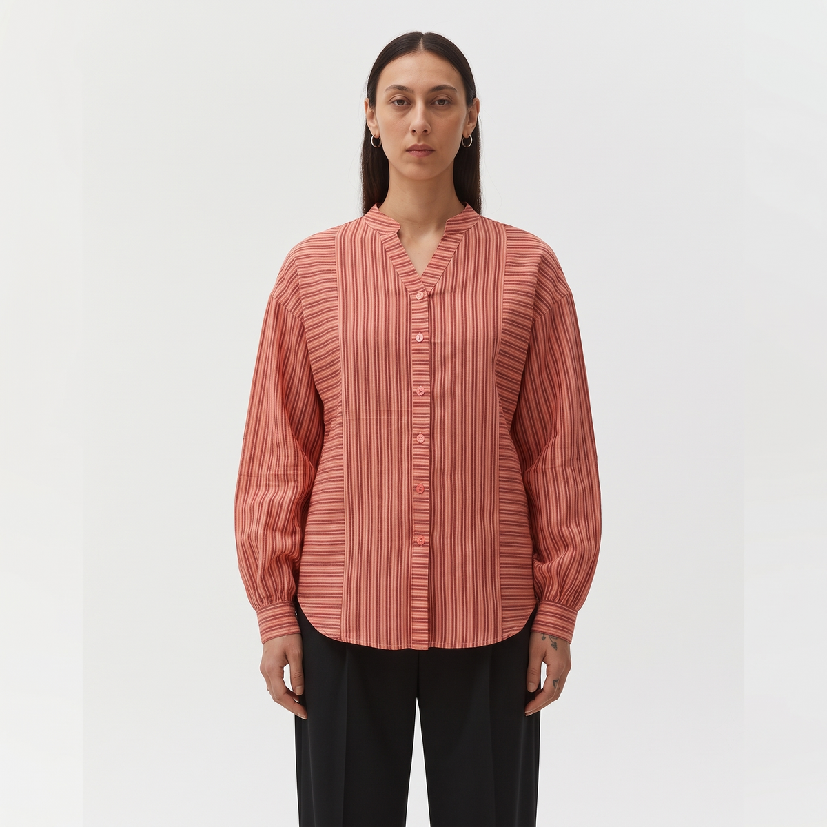 Sabki Striped oversized Khadi cotton shirt with multi-tone dark pink vertical stripes
