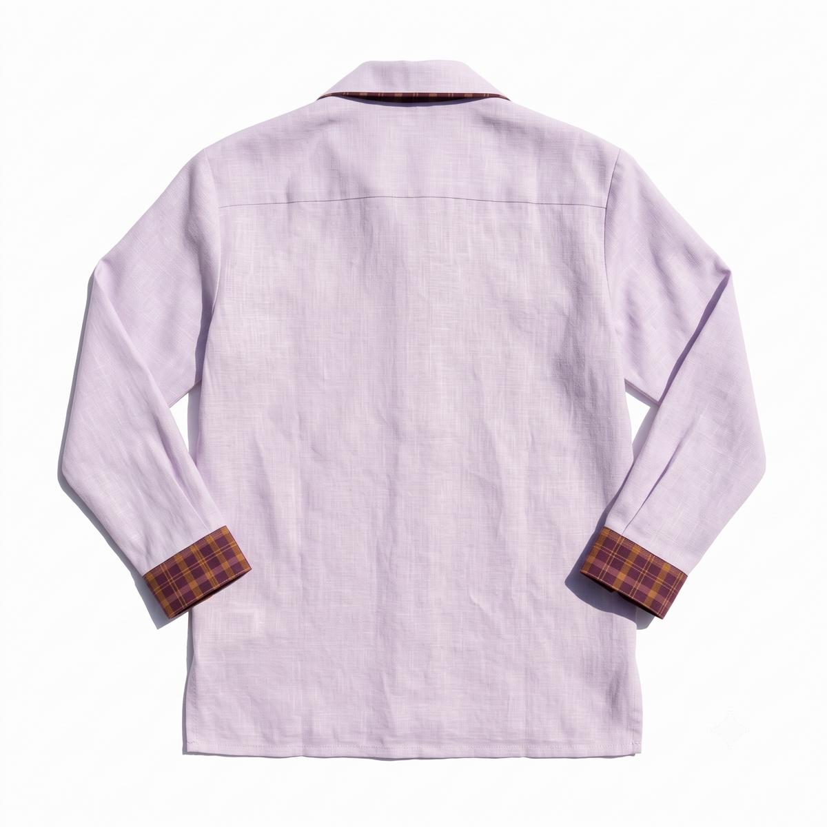 Sabki Duo Khadi cotton shirt in soft rose pink with contrast Madras check bib panel – view 4