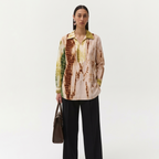 YY Shirt unisex cotton shirt with vertical Shibori tie-dye panels in natural earth tones