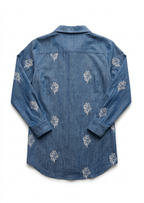 Sabki Denim relaxed tunic shirt in indigo denim with white horse motif embroidery – view 3